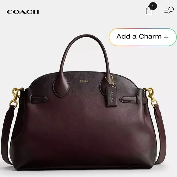 COACH NEW Soft Empire Carryall Bag 40 Natural Grain Leather Brass Merlot - Picture 3 of 12